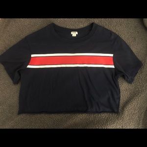 blue, red and white stripe crop top